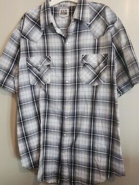 M3  Ely Cattleman Tall Man Short-Sleeve Plaid Button-up Mens Shirt-Black & White